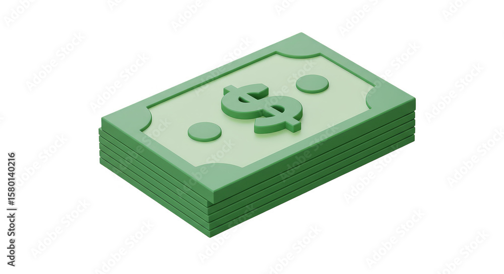 Poster 3D Render of Dollar Stack Abundance Wealth on Transparent Background