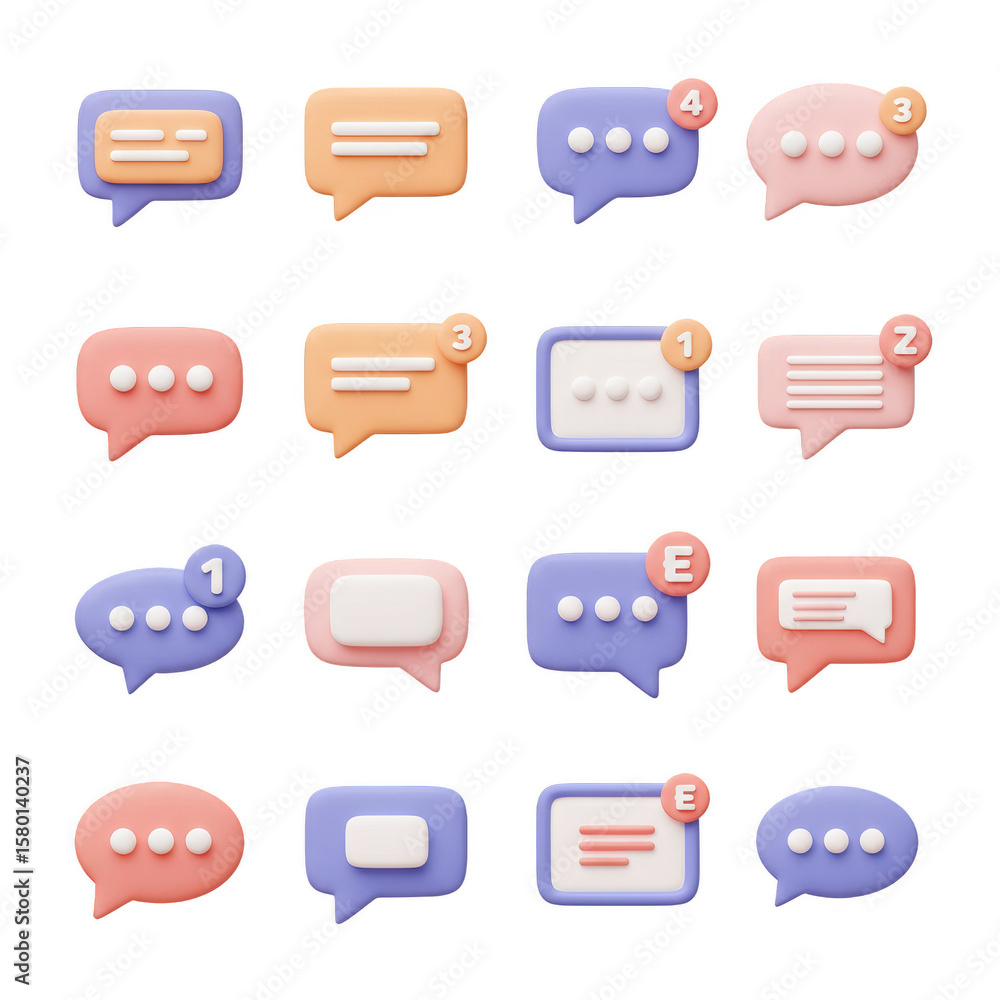 Poster 3d illustration speech bubbles messages notification dialog communication