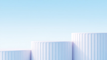 Obraz premium White cylindrical pedestals against soft blue sky podium display