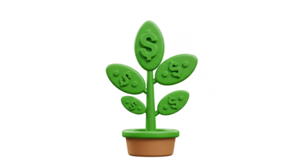 3D Render of Financial Growth Plant with Dollar Sign on Leaves