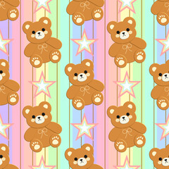 seamless pattern with bears rainbow and stars, fabric pattern, gift wrapping paper, notebook cover, phone case 