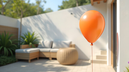 Orange Balloon in Outdoor Minimal Courtyard