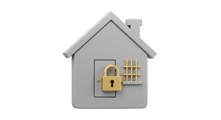 3d Render Home Security Featuring Gold Lock Transparent Background