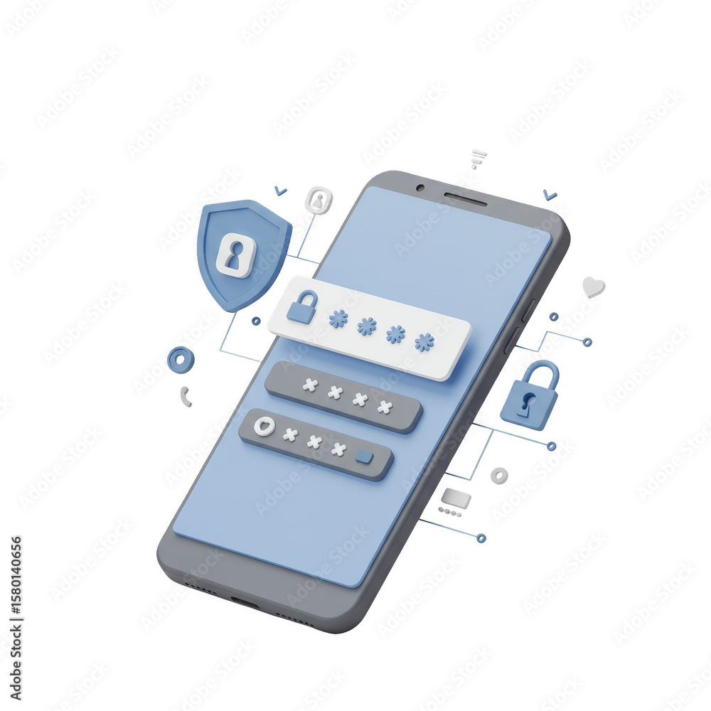 Poster 3d render security phone login password internet data transparent bg