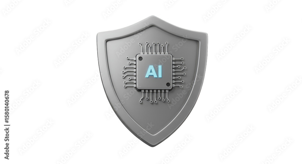 Poster 3d render shield with ai tech security future innovation