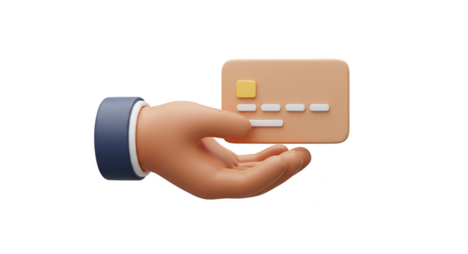 3D Render of Hand Holding Credit Card for Online Banking Payments