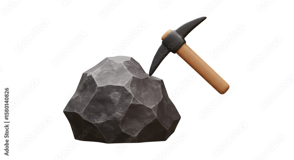 Poster 3d isolated rock and pickaxe for mining transparent background