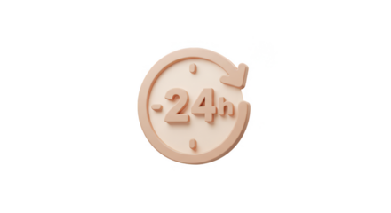 3D Illustration of 24 Hour Clock Time Design on Transparent Background