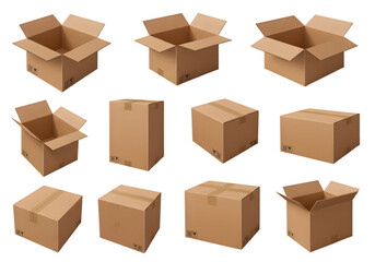 Fototapeta premium Illustration Cardboard Packaging Boxes Stacked Isolated With Transparent Background