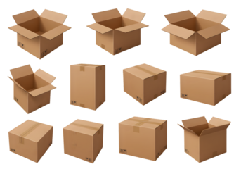 Illustration Cardboard Packaging Boxes Stacked Isolated With Transparent Background