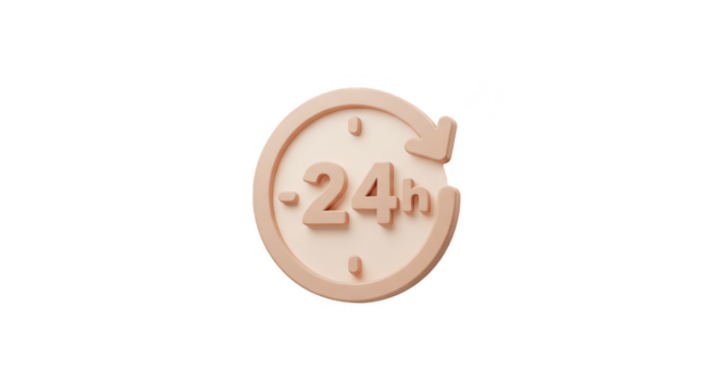 3D Illustration of 24 Hour Clock Time Design on Transparent Background