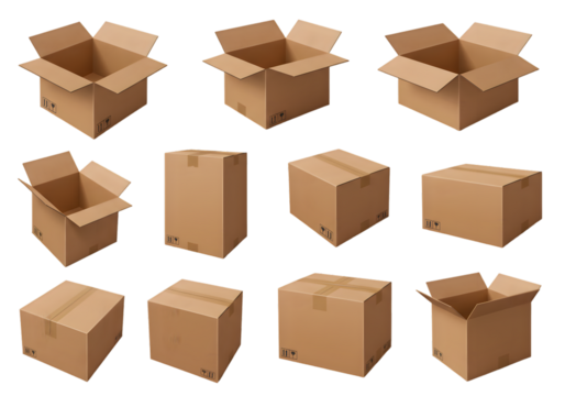 Illustration Cardboard Packaging Boxes Stacked Isolated With Transparent Background
