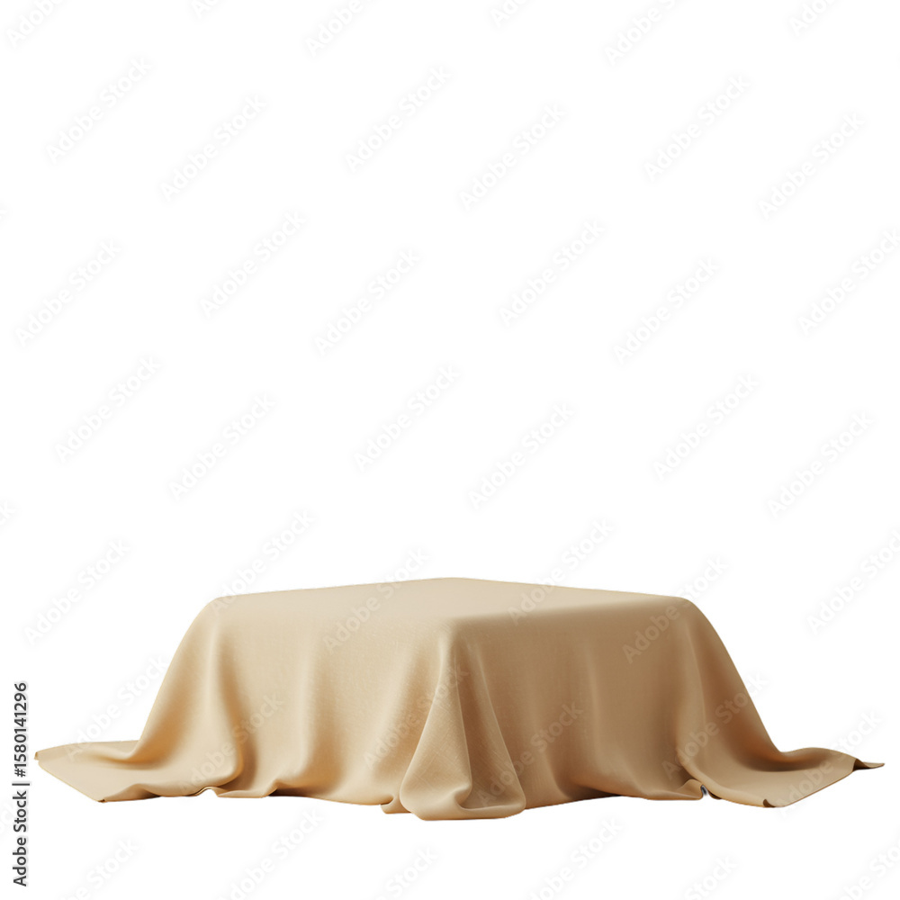 Poster 3d render of beige fabric drape over a table isolated background