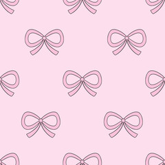Preppy Coquette Pastel Pink Ribbon Bow vector seamless pattern. Perfect for stationery, scrapbooking, textiles, gift wrap, and girly branding projects.