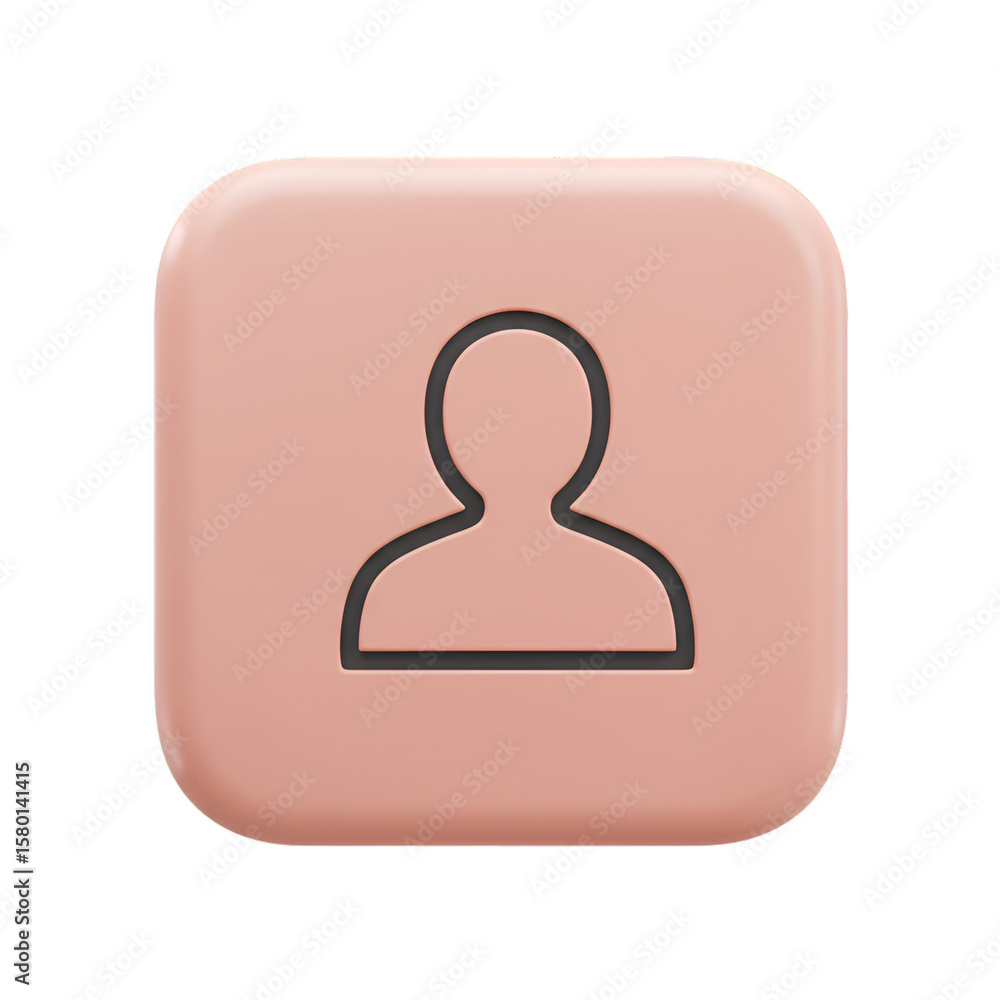 Poster 3d render user profile account person icon on a pink square button