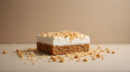 Nut Crumble Cake Slice on Minimal Background
