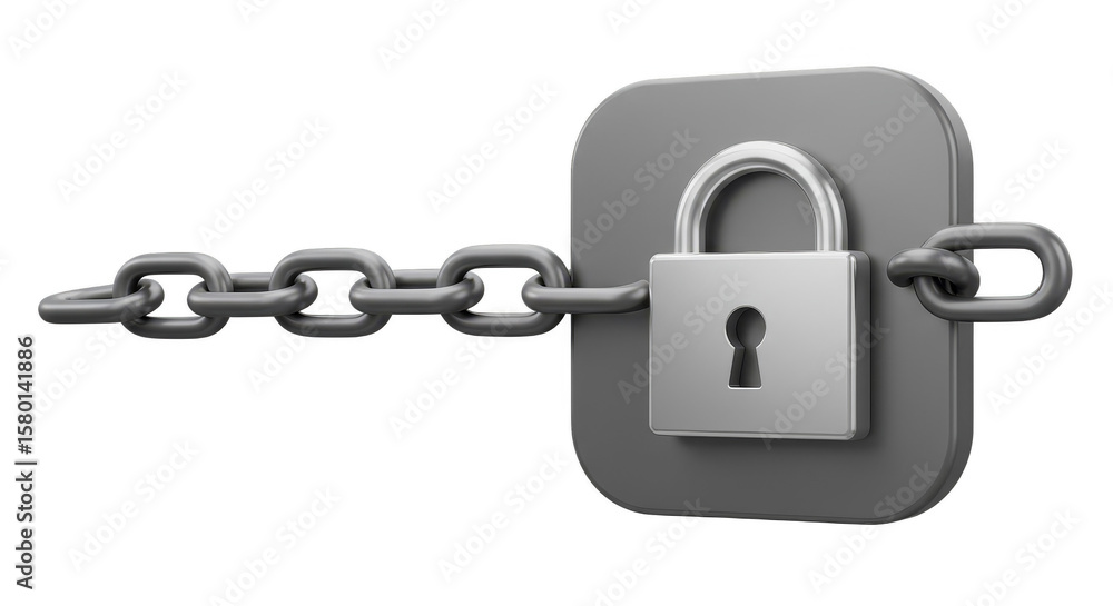 Poster 3d lock and chain on grey background secure data protection