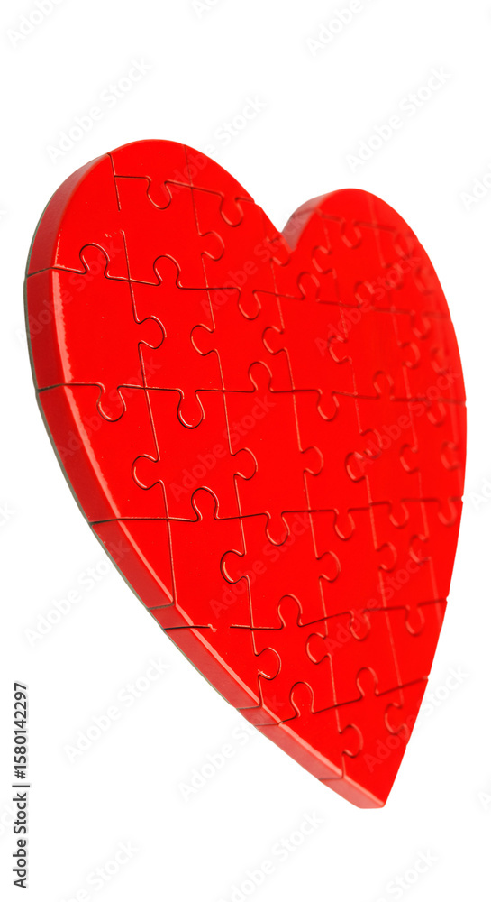 Poster 3d render red heart puzzle pieces isolated on transparent background