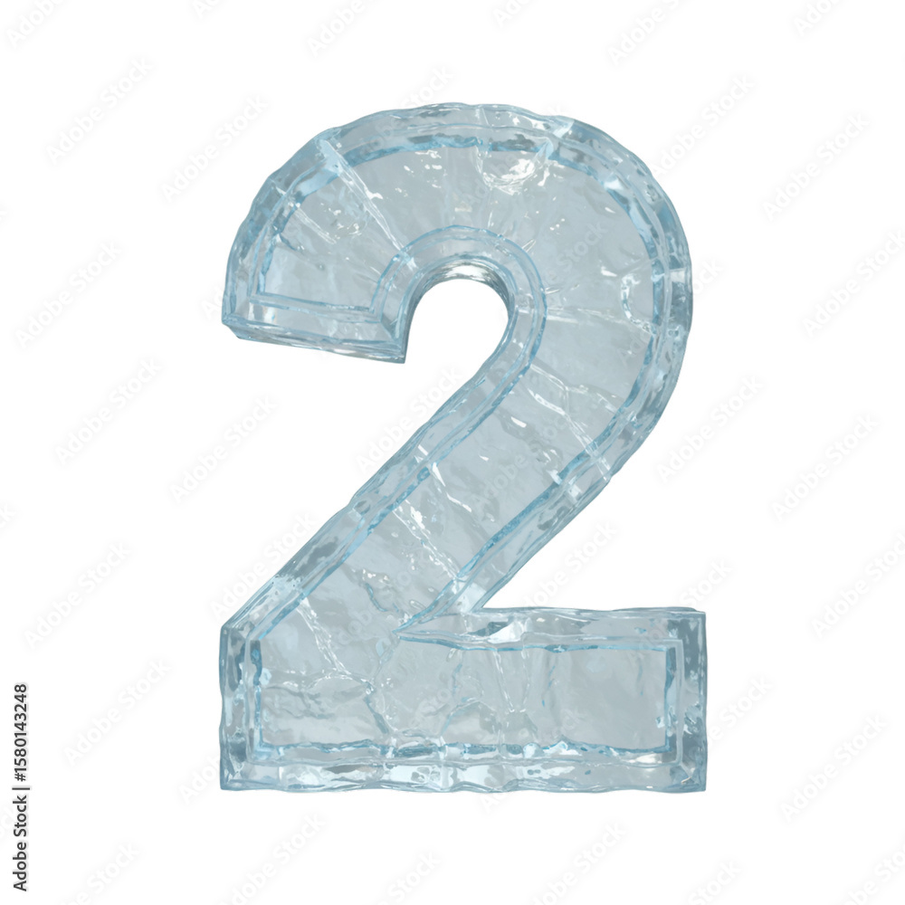 Poster 3d rendered ice number two isolated on transparent background