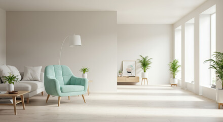 Fototapeta premium Bright and airy living room design with soft pastel accents and natural light