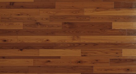 Hardwood floor with horizontal planks in varied brown tones showcasing natural wood grain and knots