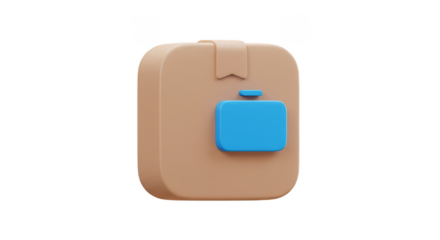 3D Parcel Box with Blue Handle Isolated Transparent Background