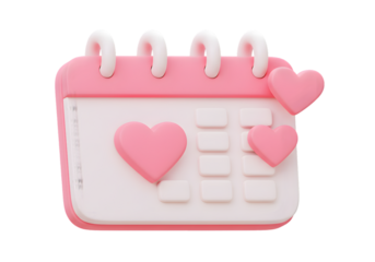 3d Illustration of Pink Calendar with Heart Transparent Background