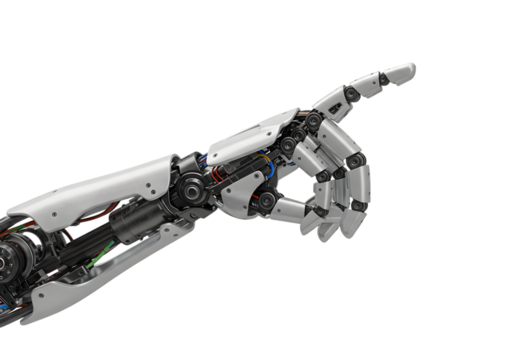 3d Illustration of Pointing Robotic Hand With Mechanical Metallic Fingers
