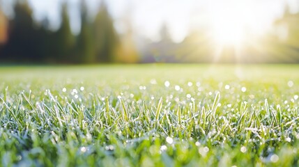 Grass blades with morning frost, creating a crisp and refreshing aesthetic for a winter-themed ad