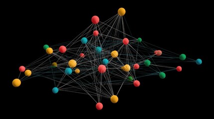 Isolated abstract digital grid map with color-coded nodes