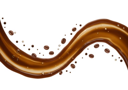 Illustration Coffee Bean Splash in Motion Brown Liquid Transparent Background