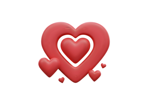 3D Illustration of Red Hearts Symbol of Love on Transparent Background