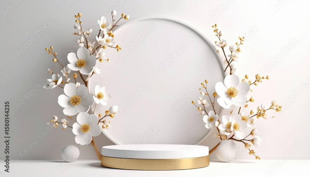 Fototapete elegant floral display with round frame indoor setting 3d rendered content minimalist environment cl