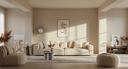 A luxurious and modern living room featuring stylish furniture and natural light