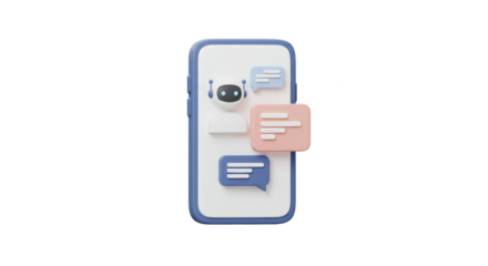 3D Mobile Chatbot on Phone with Transparent Background Illustration