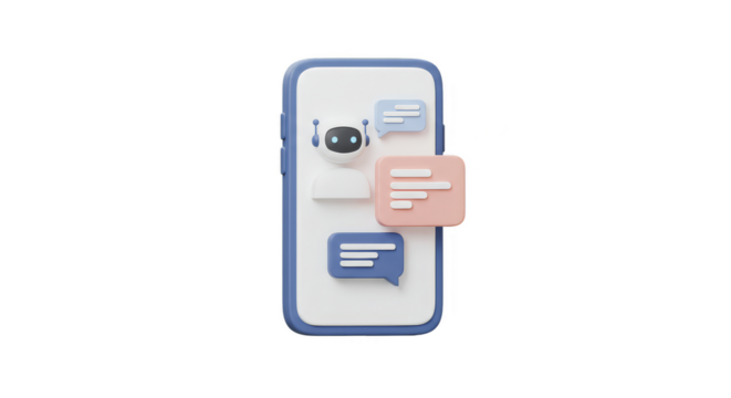 3D Mobile Chatbot on Phone with Transparent Background Illustration