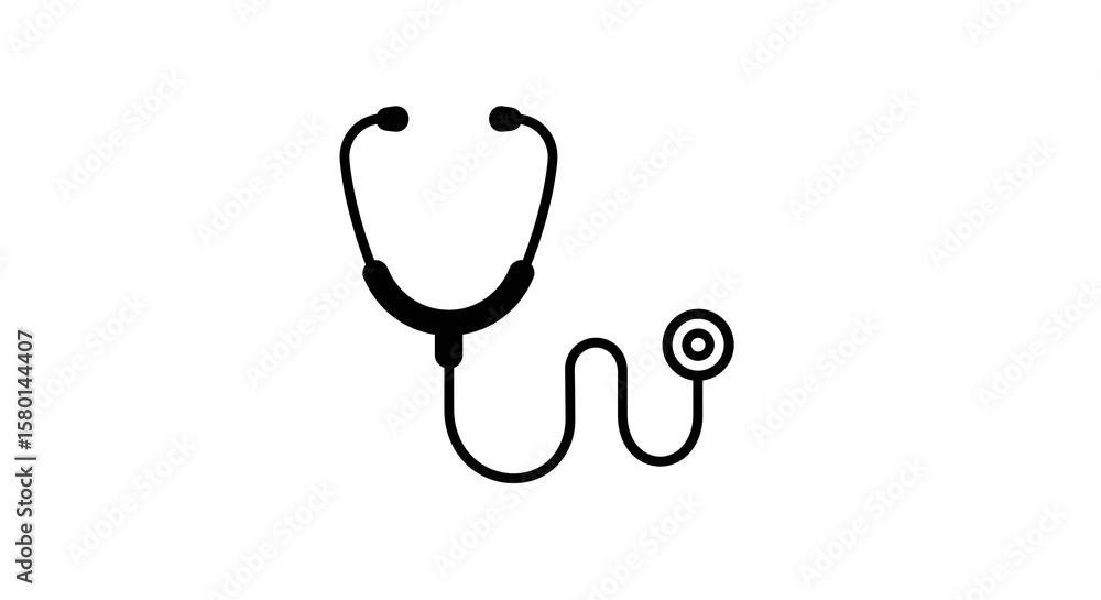 Poster a simple black and white illustration of a stethoscope on a plain white background in a vector forma