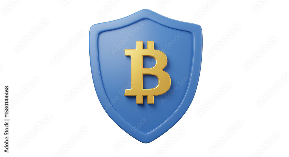 Poster 3d rendered bitcoin shield symbol secure digital finance technology