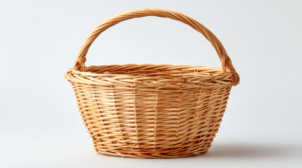 Obraz premium A plain wicker basket made of wood is shown alone against a clean white background