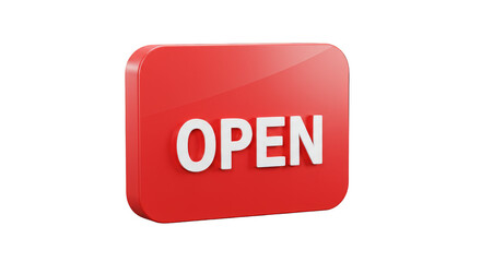 3D Open Red Button Transparent Sign Business Shop Store Market