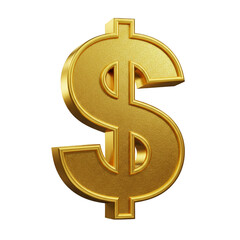 3D Render of Golden Dollar Sign Symbol of Wealth on Transparent