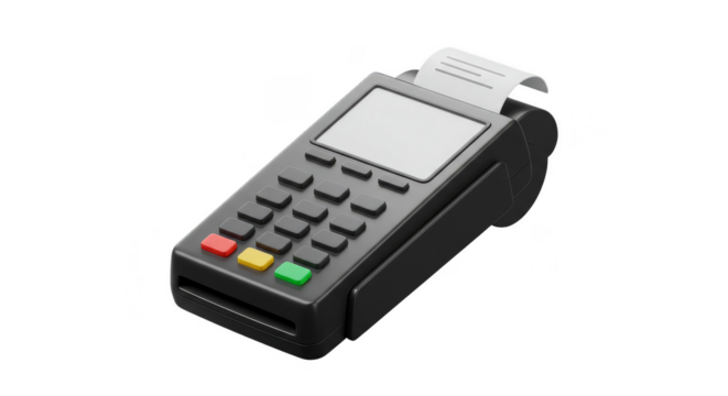 3D Payment Terminal Credit Card Machine Pos with Transparent Background