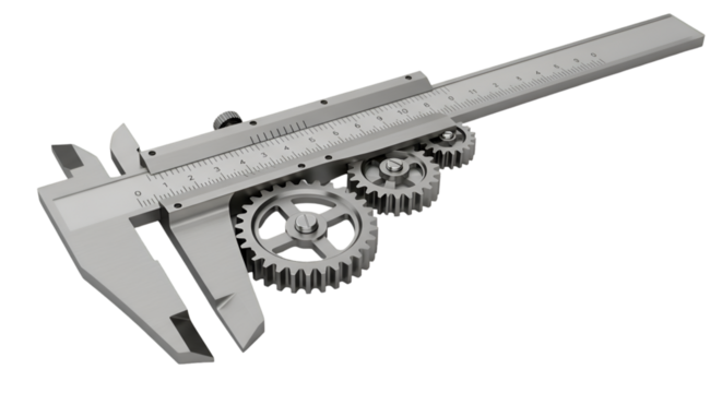 3D Illustration of Silver Caliper with Gears Mechanical Precision