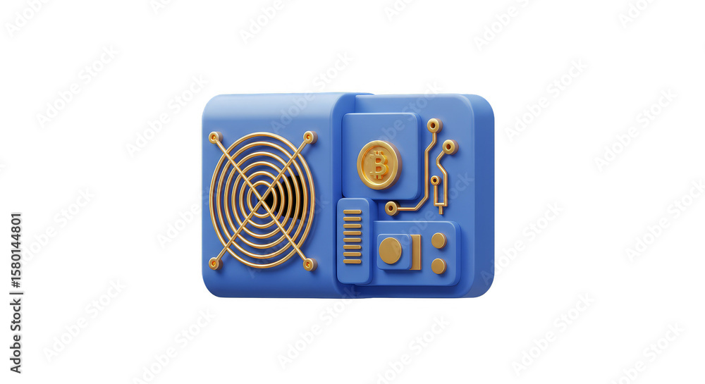 Poster 3d rendering computer power supply blue pc component isolated