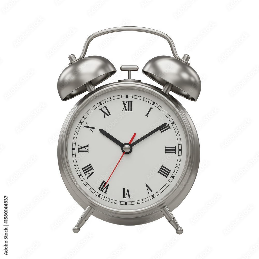 Poster 3d rendering classic alarm clock time management on transparent bg