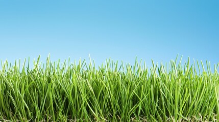Fototapeta premium Grass with a gradient background transitioning from green to blue, ideal for a modern and stylish poster