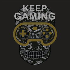 Typographic vector illustration of computer game theme for t shirt graphics	
