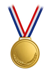 Isolated Gold Medal with Striped Ribbon Symbolizing Achievement