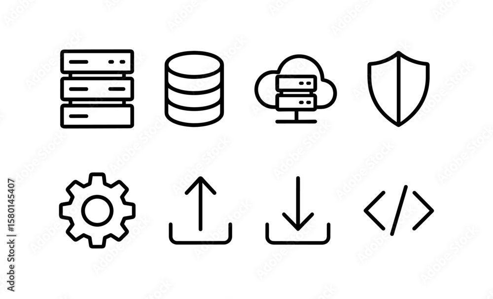 Poster essential linear icons for cloud computing and data protection