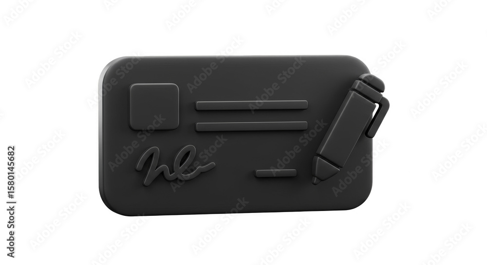 Poster 3d render black card with pen for signature on transparent image